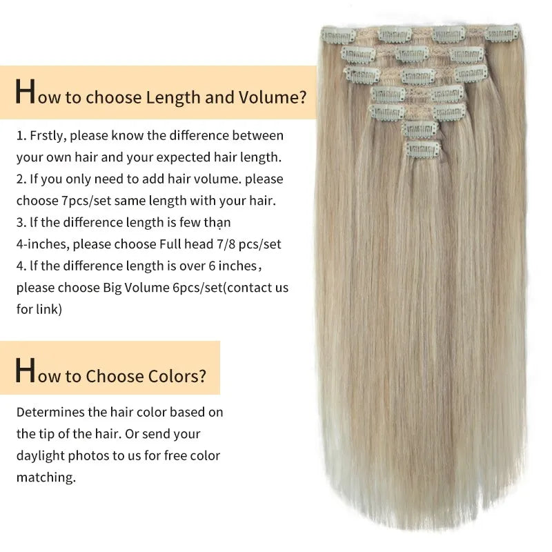 Clip-In Hair Extensions – 100% Real Remy Human Hair | Double Weft 7PCS Full Head Set for Natural Volume & Length