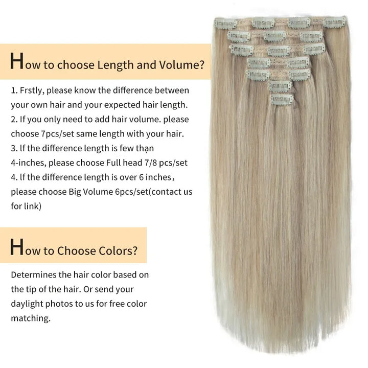 Clip-In Hair Extensions – 100% Real Remy Human Hair | Double Weft 7PCS Full Head Set for Natural Volume & Length