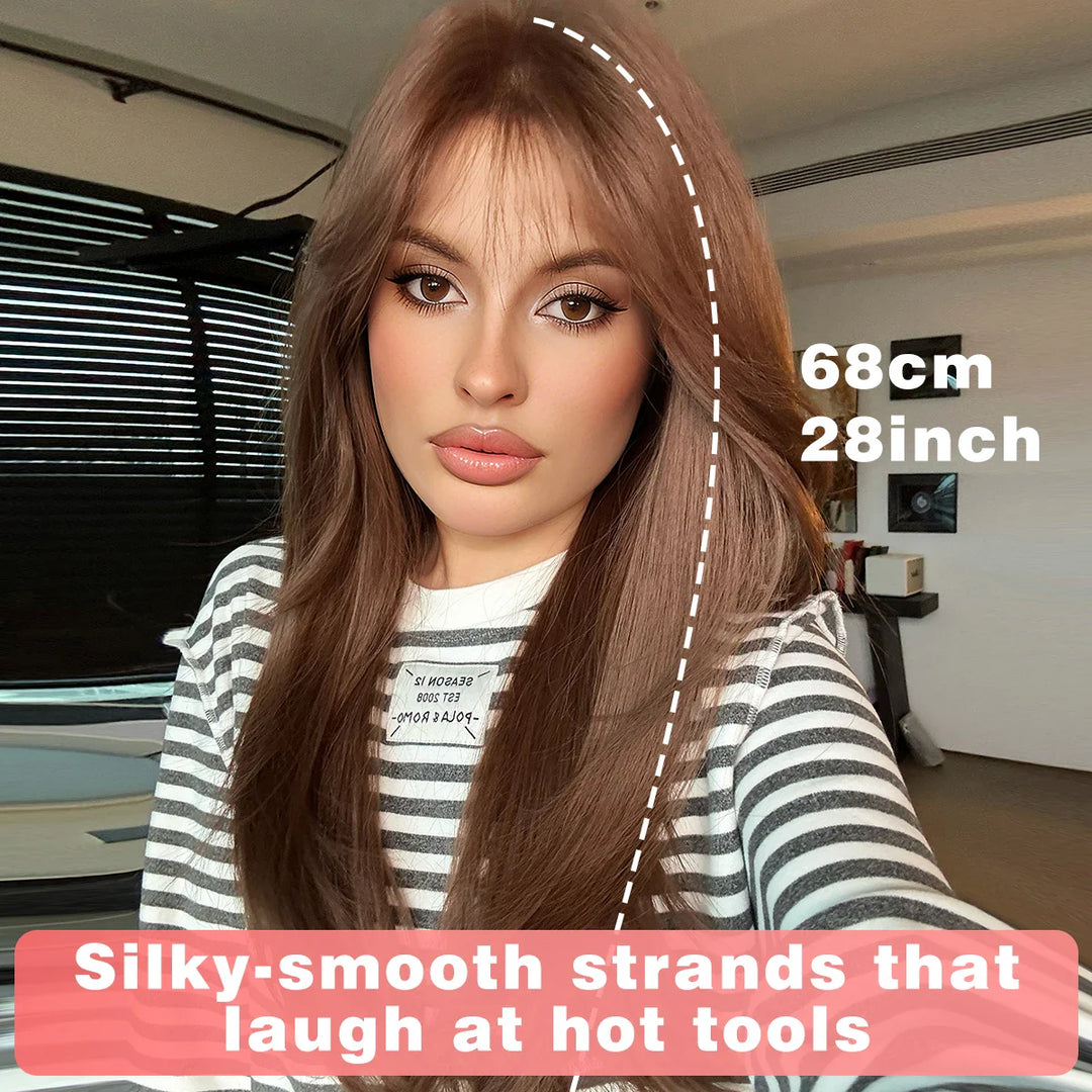 Monotop U Lace Long Straight Layered Wig for Women 26 Inches Heat Resistant Synthetic Black Wig with Natural Hairline.