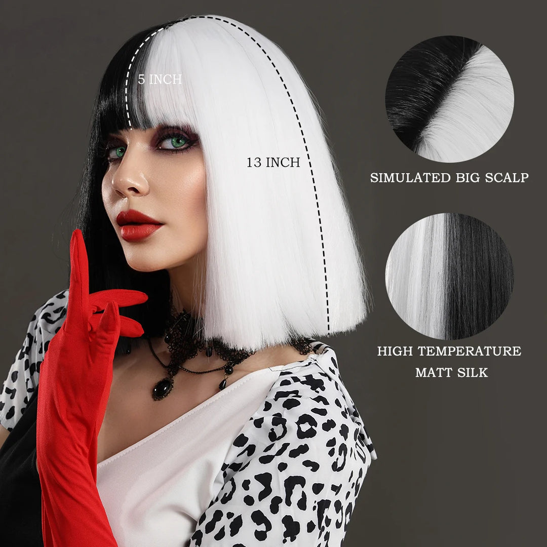 Short red wig with bangs for women, perfect for parties and cosplay. Made of heat-resistant synthetic material.