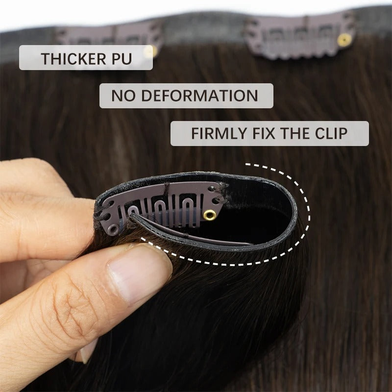 Invisible Seamless PU Clip-In Human Hair Extensions – 100% Remy Hair, 7PCS Set, 12–24 Inch, 100g–120g, Thick & Natural Look