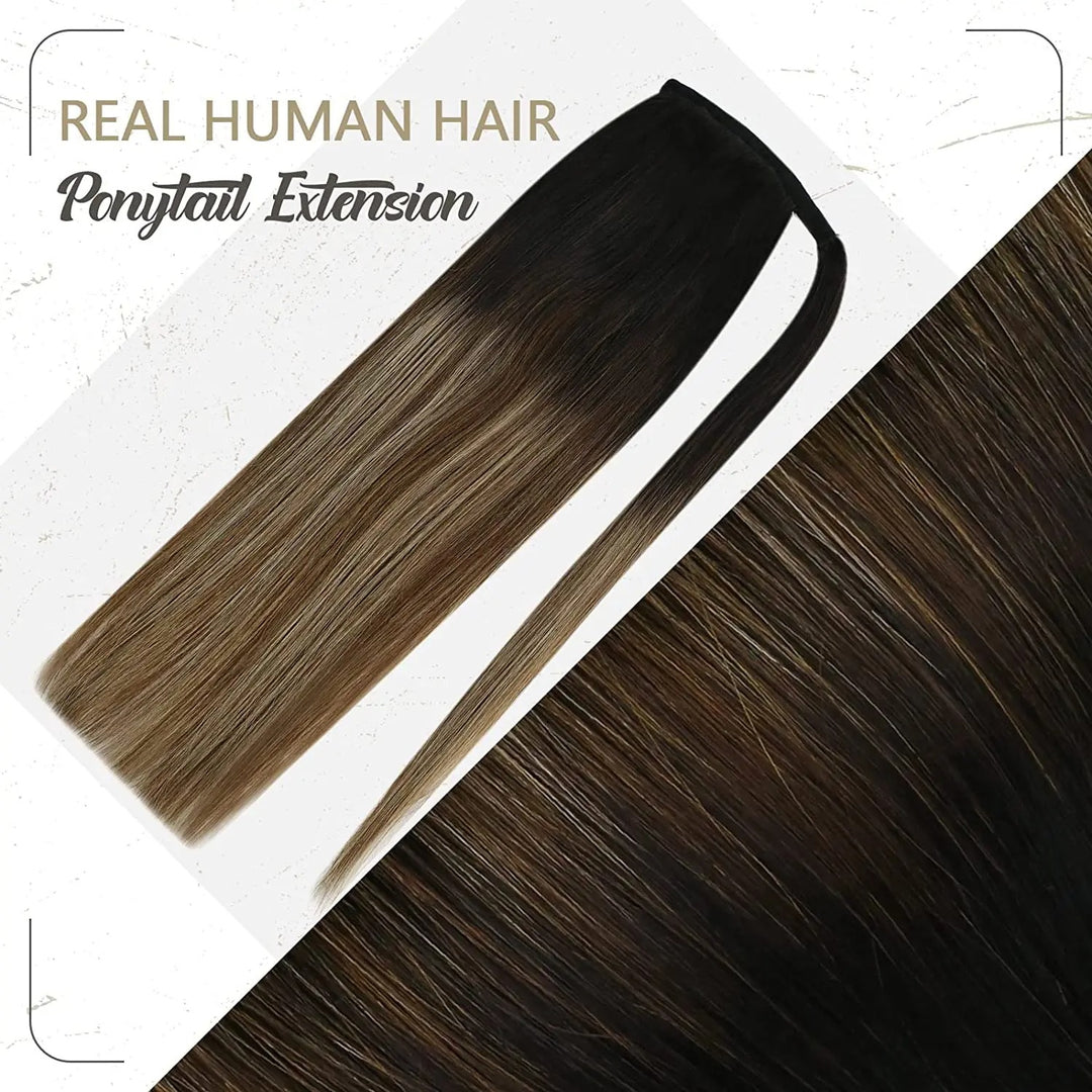 Ponytail Human Hair Straight 80g Clip in Hair Extensions Human 14-22" Natural Hair Horse Tails No Claw Clip