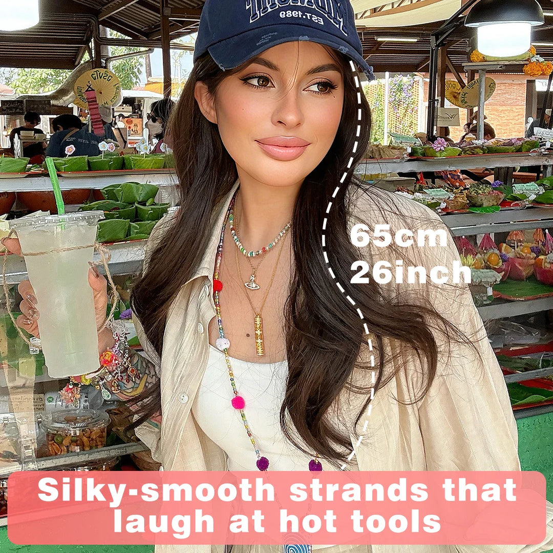 Monotop U Lace Long Straight Layered Wig for Women 26 Inches Light Brown Synthetic Wig with Natural Hairline