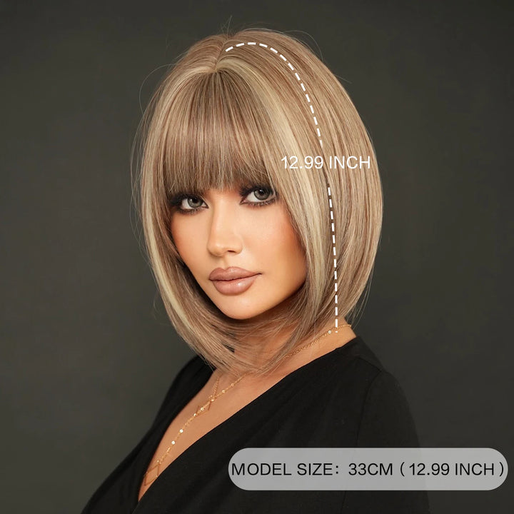 Black Bob Wigs with Bangs, Synthetic Straight Bob Wigs for Women, Heat Resistant 12 in Hair