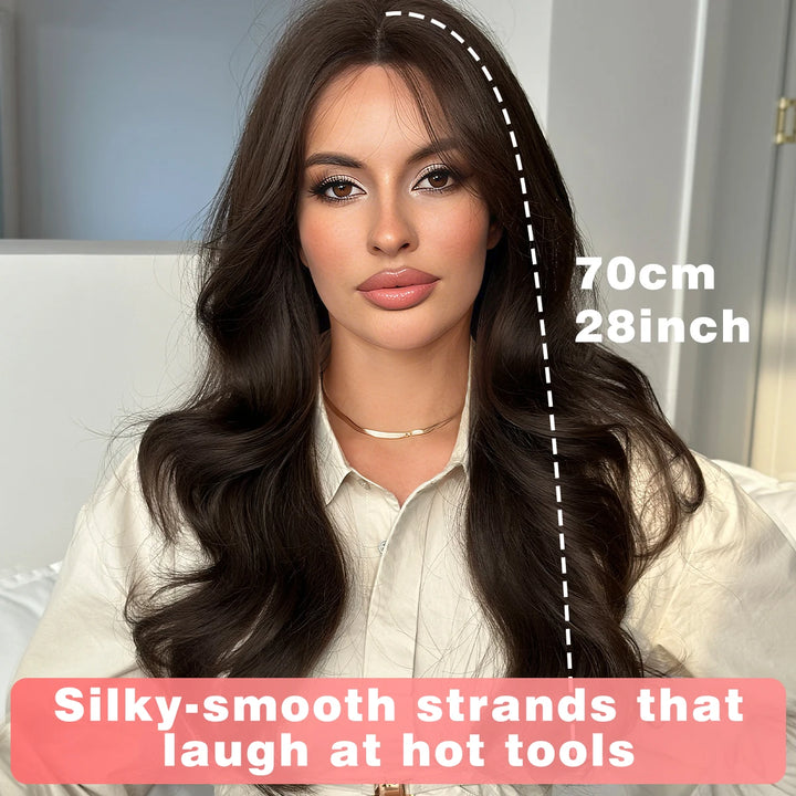 26" Burgundy U-Part Lace Front Curly Wig for Women - Heat Resistant Synthetic Hair - Natural Hairline - Monotop - Red Wine Color