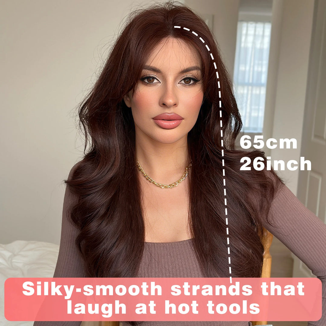 26" Burgundy U-Part Lace Front Curly Wig for Women - Heat Resistant Synthetic Hair - Natural Hairline - Monotop - Red Wine Color