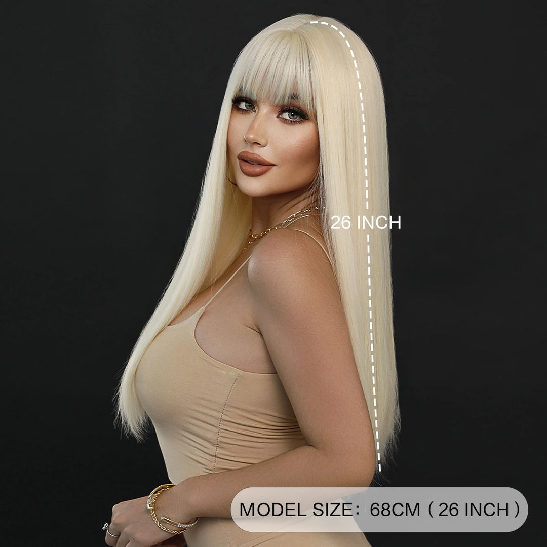 Long Straight Ombre Blonde Synthetic Hair With Bangs for Women Heat Resistant Fiber Wig Hot Selling 28 Inch.
