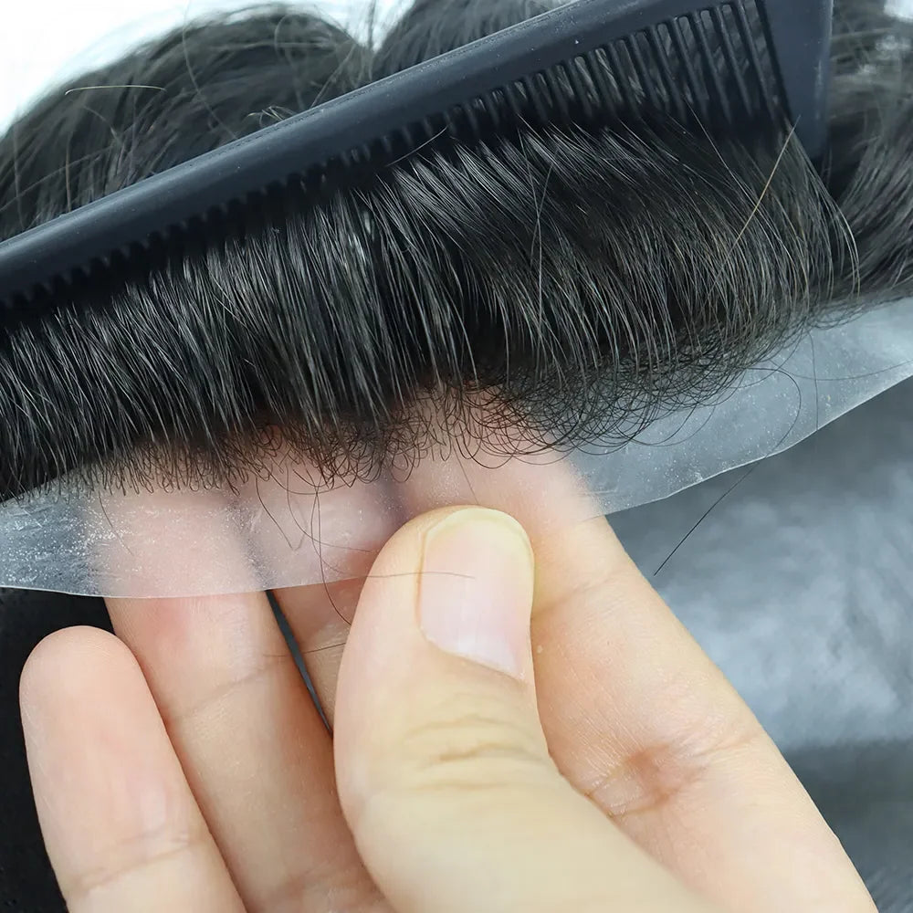 Double Knot K-Skin Men Hair Prosthesis Strong Knot Handmade Skin Base 0.12Mm Male Human Hair System Human Hair Prosthesis Wig