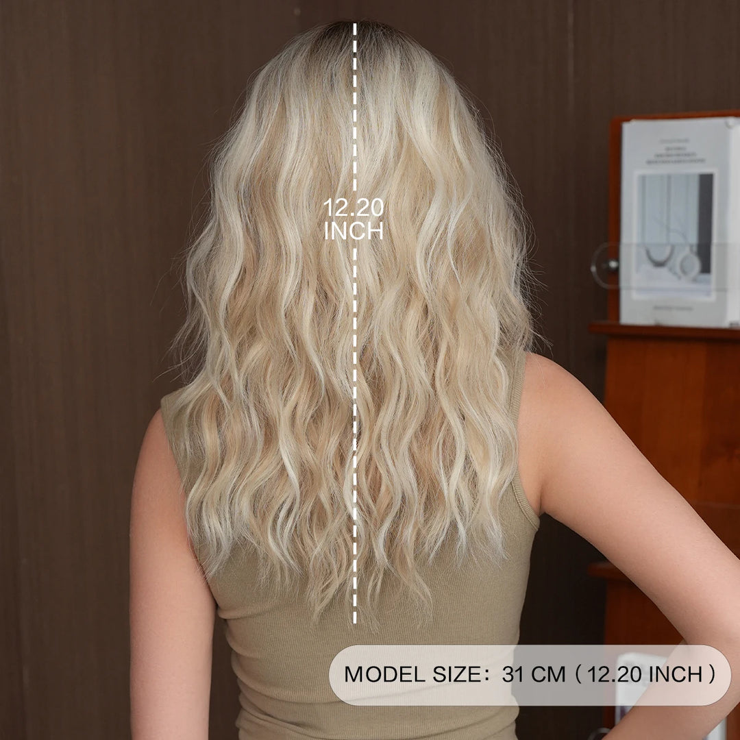 26 Inch Long Blond Curly Hair Wig with Bangs Synthetic Matte Hair Wig for Women.