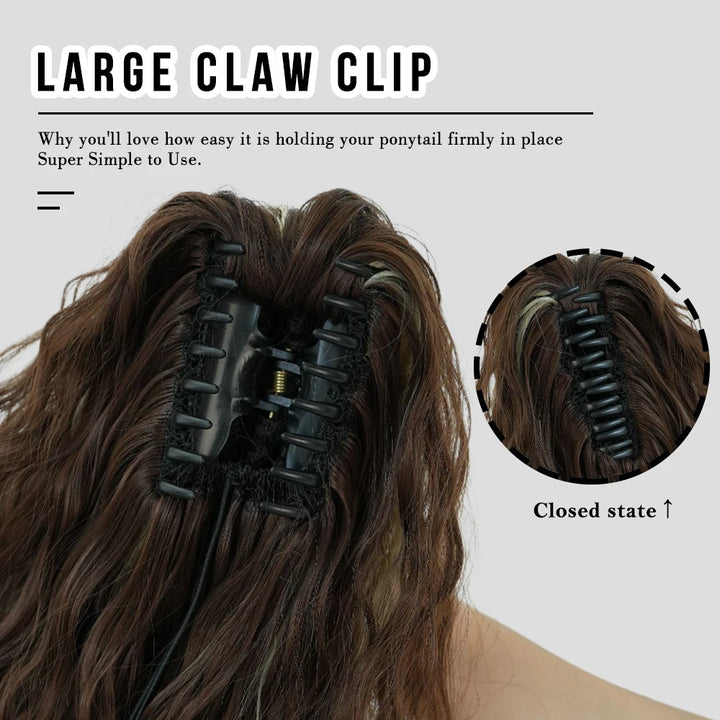 34 Inch Women's Black Synthetic Deep Wave & Water Wave Adjustable Size Ponytail Wig with Clip in