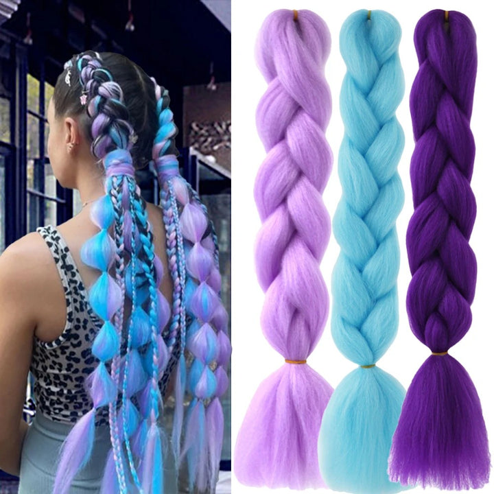 Rainbow Jumbo Braiding Hair Extensions – 24 Inch Synthetic Twist Hair (3 Packs)