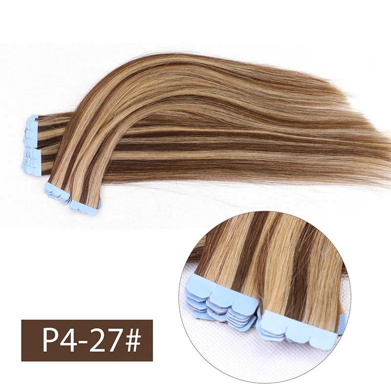 Mini Tape Hair Extensions – Natural Straight Human Hair | Soft, Lightweight | Non-Remy | 10 Pieces per Pack | Ideal for Highlights & Volume