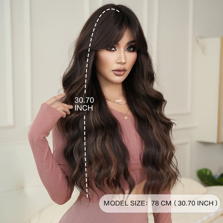 Blonde Ombre Long Wavy Wig with Bangs - Synthetic, Heat Resistant, Perfect for Cosplay