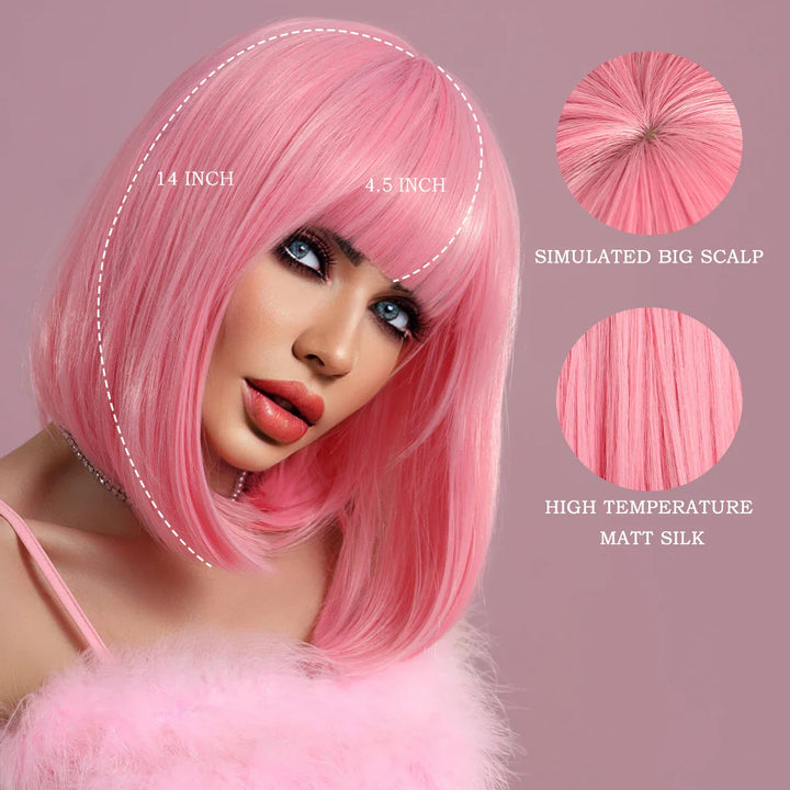 Short Black Bob Wig with Bangs for Women - Shoulder Length Synthetic Wig for Cosplay Party or Cleopatra Costume