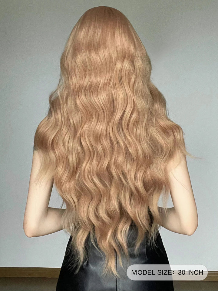 28" Blonde Curly Lace Front Wig with Bangs - Heat Resistant Synthetic Hair for Women