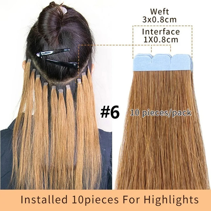 Mini Tape-In Hair Extensions – 100% Human Hair Skin Weft | Machine-Remy | 10pcs Pack for Side or Highlighted Volume