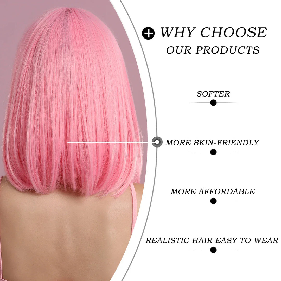Light Blue Bob Wig with Bangs, Shoulder Length Synthetic Wig for Cosplay Party