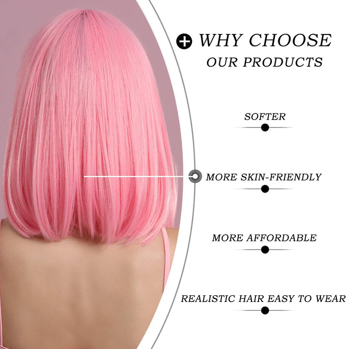 Light Blue Bob Wig with Bangs, Shoulder Length Synthetic Wig for Cosplay Party