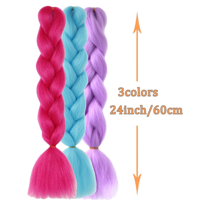 Rainbow Jumbo Braiding Hair Extensions – 24 Inch Synthetic Twist Hair (3 Packs)
