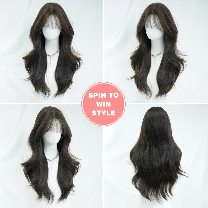28" Burgundy U-Part Lace Front Long Curly Wig for Women - Heat Resistant Synthetic Hair - Natural Hairline - Monotop - Black Wig