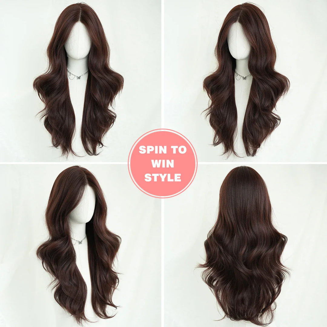 Monotop U Lace Long Straight Layered Wig for Women 26 Inches Light Brown Synthetic Wig with Natural Hairline