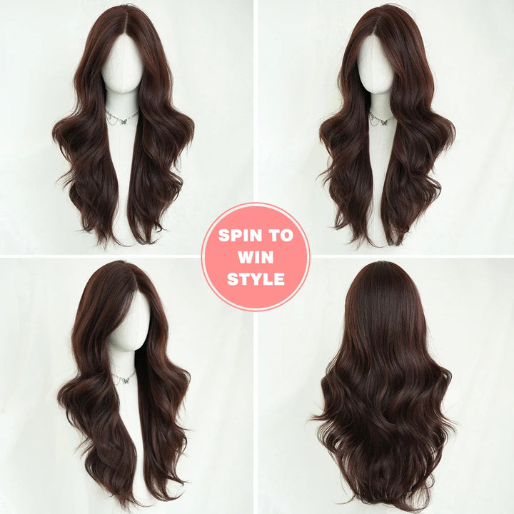 Monotop U Lace Long Straight Layered Wig for Women 26 Inches Light Brown Synthetic Wig with Natural Hairline