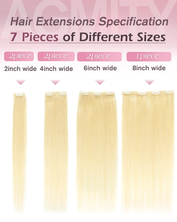 Clip-In Hair Extensions – 100% Real Remy Human Hair | Double Weft 7PCS Full Head Set for Natural Volume & Length
