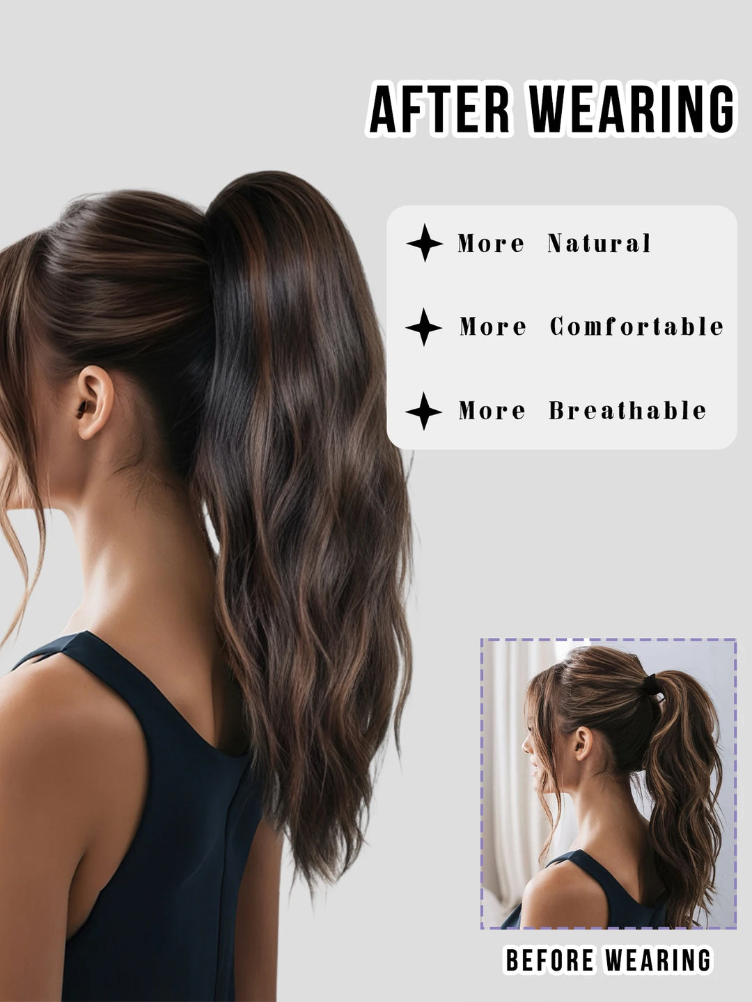 20 Inch Clip in Wig for Women Golden Orange Adjustable Size Black Curly Ponytail with Synthetic Hair Black Clip in Wig