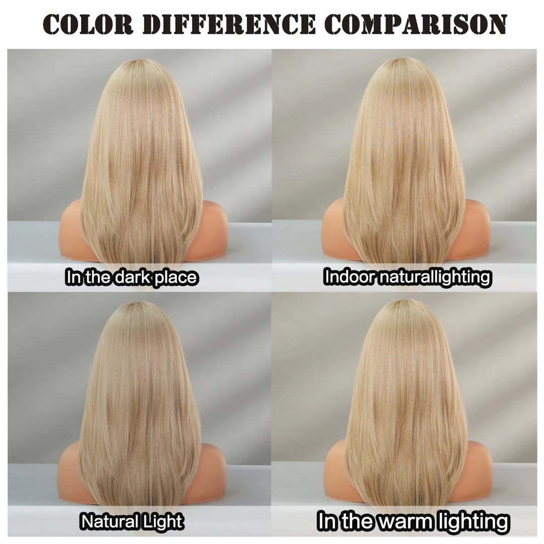 24 Inch Blond Long Straight Synthetic Heat Resistant Wig for Women. White Hair Wigs.