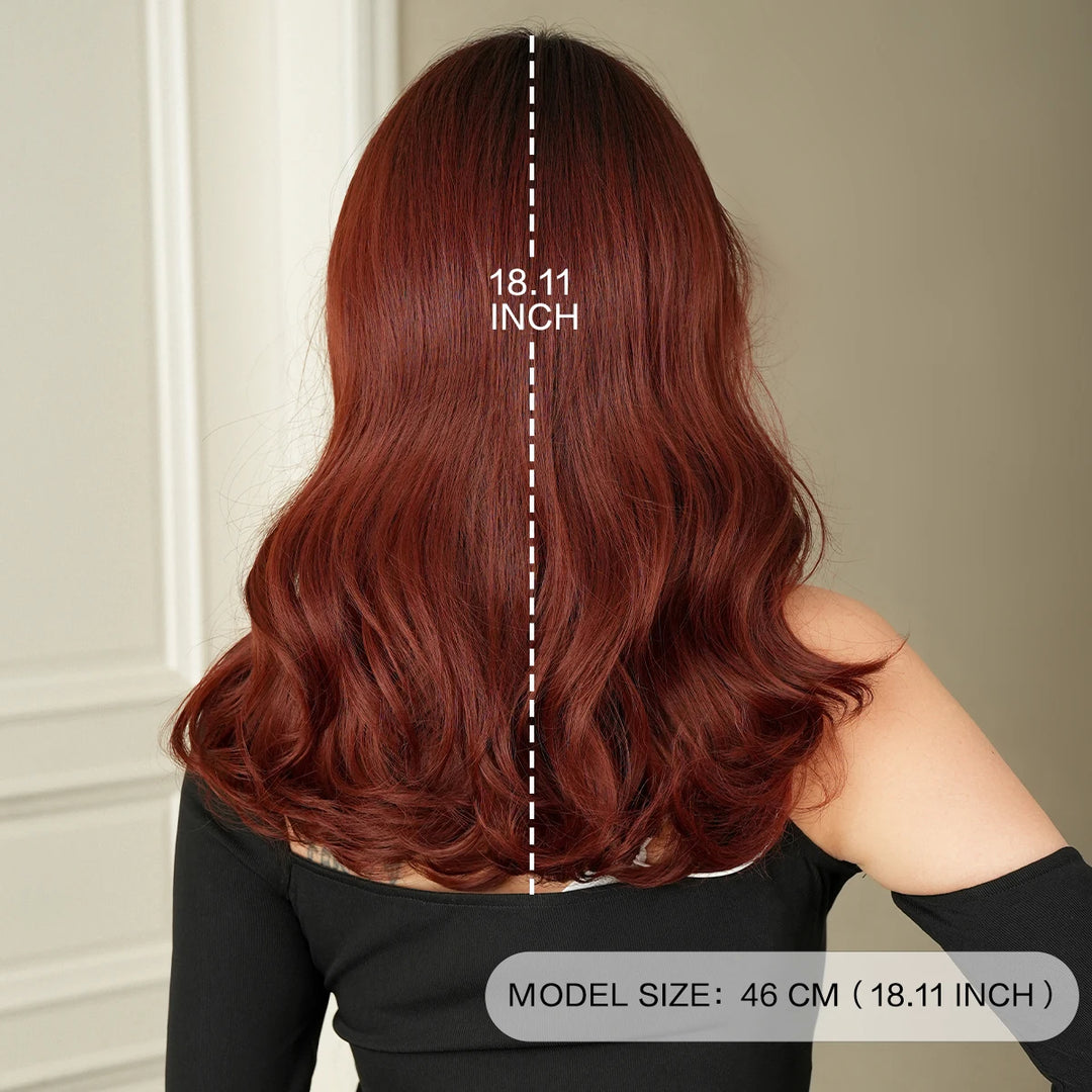 18 Inch Curly Ombre Burgundy Synthetic Hair Shoulder-Length Volume Wigs Heat-Resistant Fiber Natural Matte Wigs Peluca Rizada#