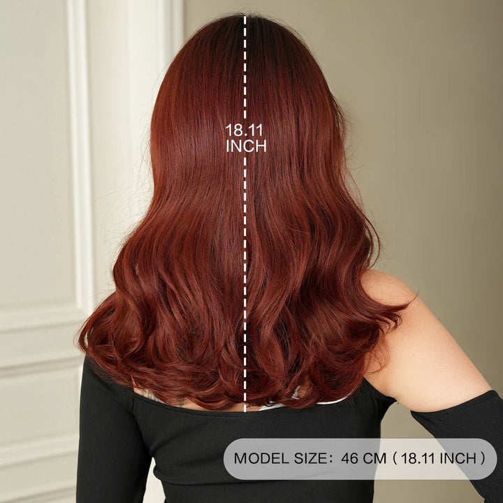 18 Inch Curly Ombre Burgundy Synthetic Hair Shoulder-Length Volume Wigs Heat-Resistant Fiber Natural Matte Wigs Peluca Rizada#