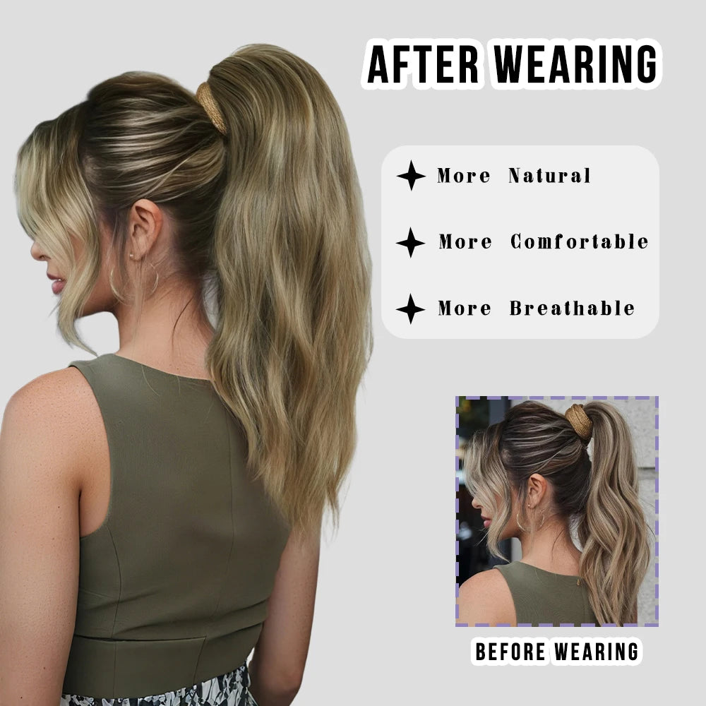 20 Inch Clip in Wig for Women Golden Orange Adjustable Size Black Curly Ponytail with Synthetic Hair Black Clip in Wig