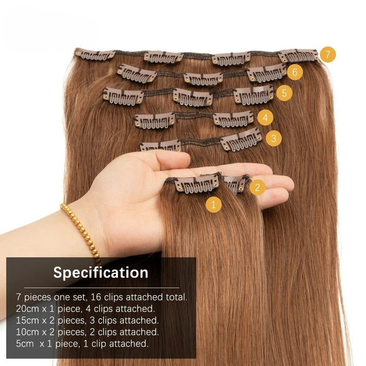 Brazilian Remy Clip-In Hair Extensions – Natural Human Hair, 12–24 Inch, 50g–120g