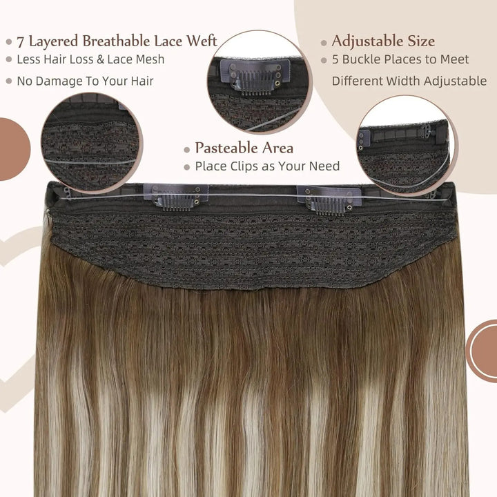 Invisible Fish Line Hair Extensions – One Piece Remy Human Hair with Clips | Blonde, Black, Gray
