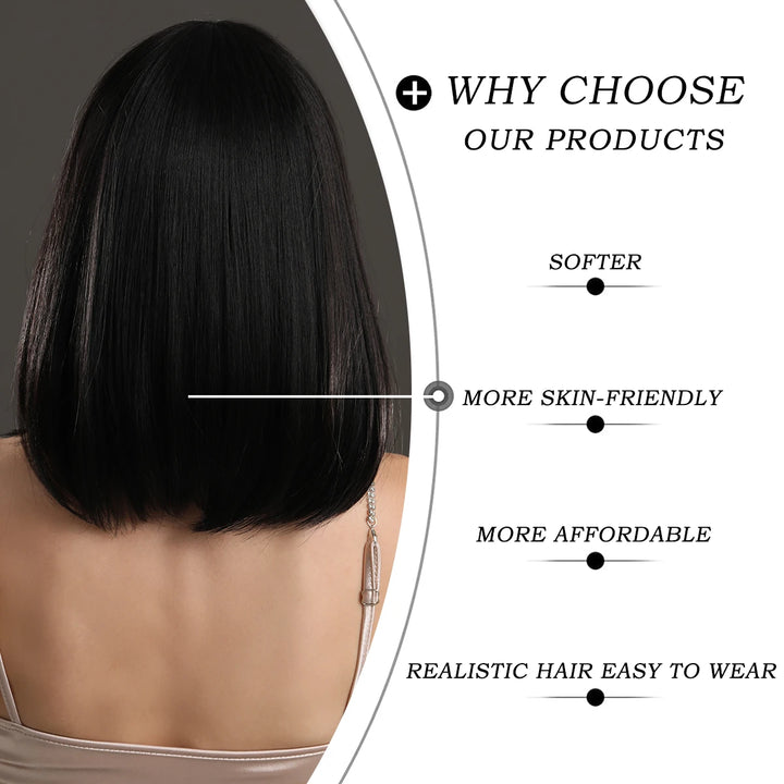 Short Black Bob Wig with Bangs for Women - Shoulder Length Synthetic Wig for Cosplay Party or Cleopatra Costume
