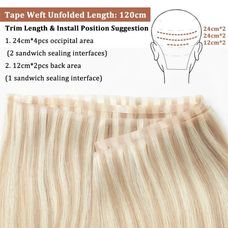 Invisible PU Tape-In Hair Extensions – Injected Skin Weft Human Hair, Seamless No-Glue Tape-On Weft Bundles for Natural Look