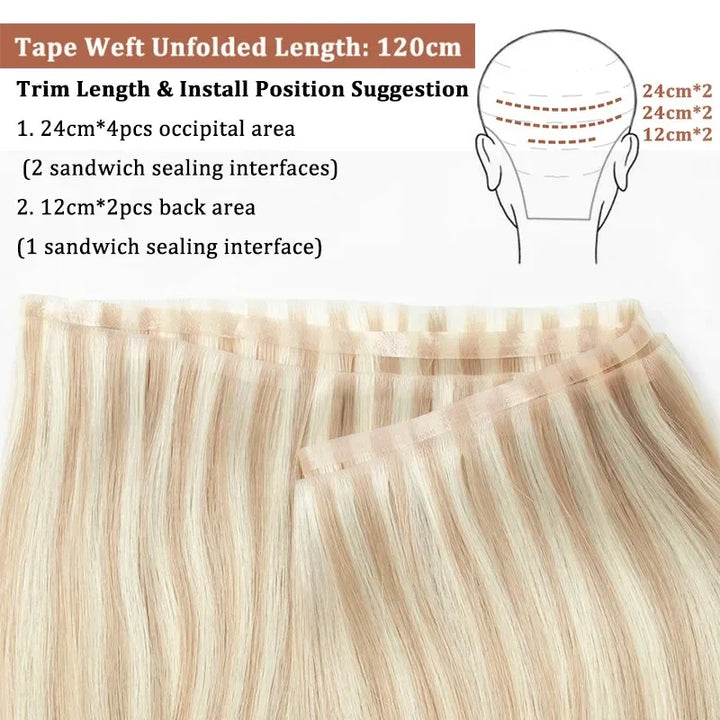 Invisible PU Tape-In Hair Extensions – Injected Skin Weft Human Hair, Seamless No-Glue Tape-On Weft Bundles for Natural Look