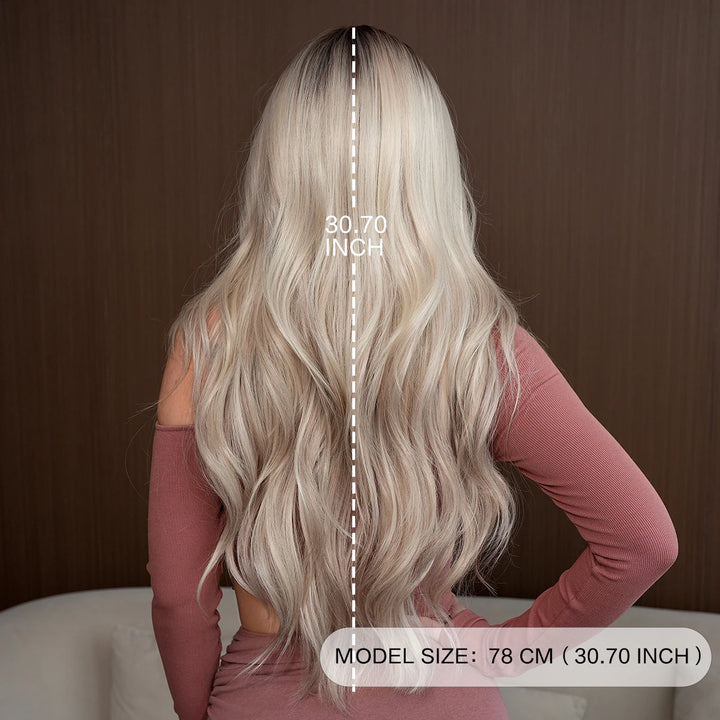30-Inch Ombre Platinum Blonde Long Curls Synthetic Heat-Resistant Wig for Women Natural Hair Slit Matte White Hair Wigs Peluca#