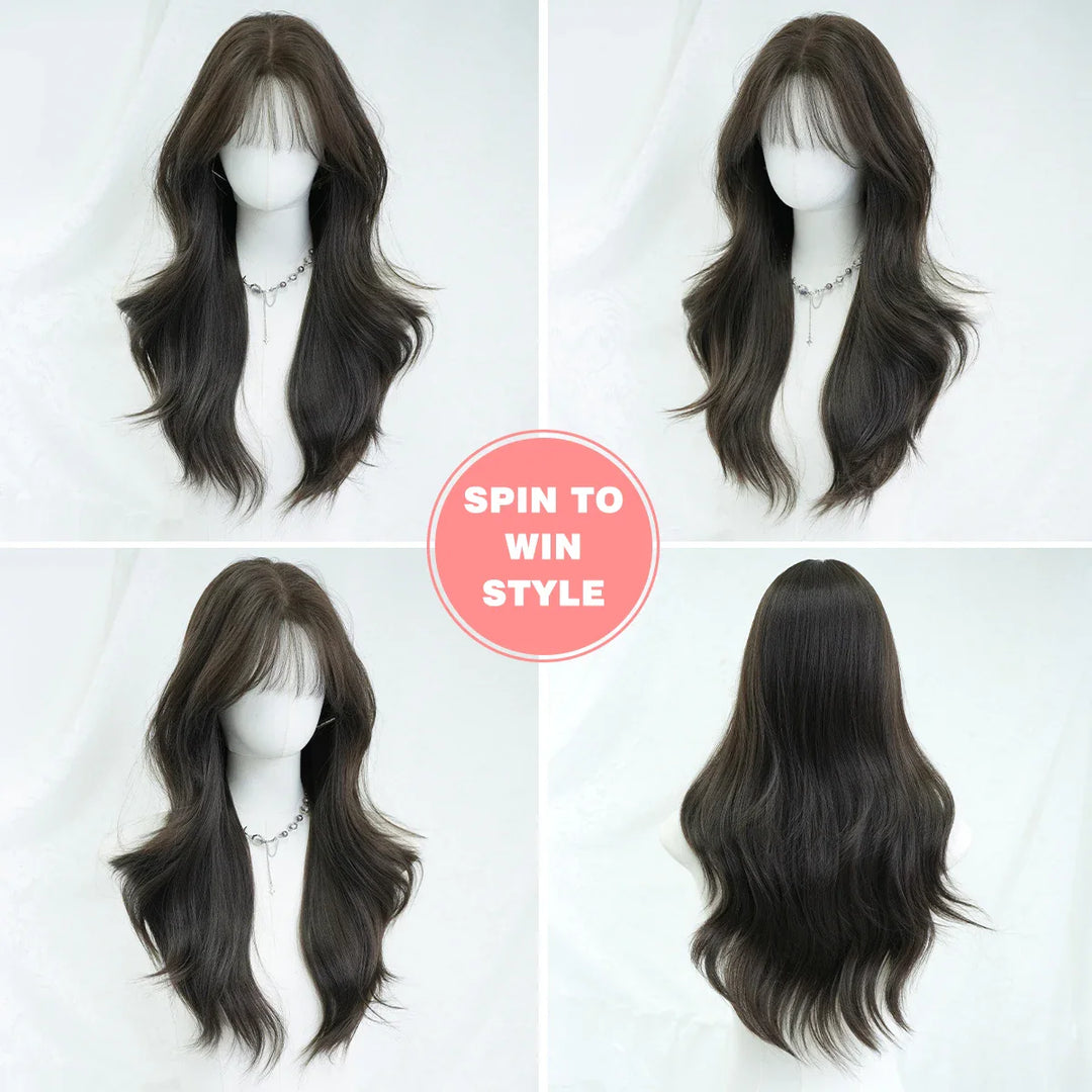 Monotop U Lace Long Straight Layered Wig for Women 26 Inches Heat Resistant Synthetic Black Wig with Natural Hairline.