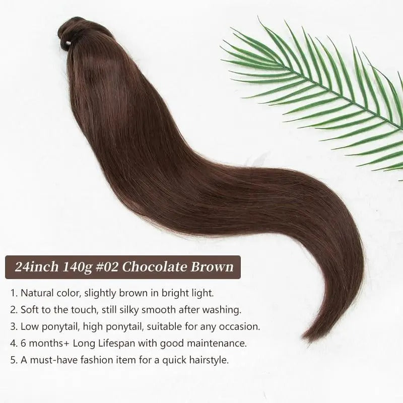 Ponytail Human Hair – Real Remy Hair Clip-In Wrap Around Ponytail Extension | Natural Straight Hair Extensions | Blonde, Brown, Black