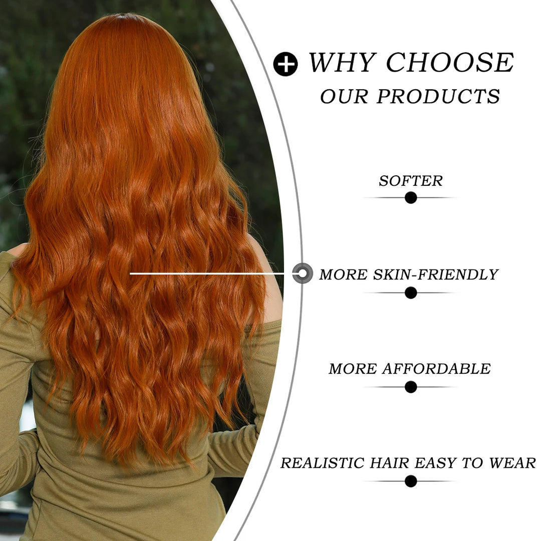 Skunk Water Wave Wig Synthetic Curly Wig for Women Long Deep Wave Wig in Light Brown With Ginger Orange Highlights.