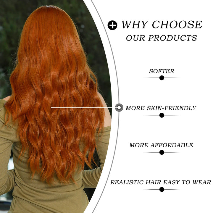 Skunk Water Wave Wig Synthetic Curly Wig for Women Long Deep Wave Wig in Light Brown With Ginger Orange Highlights.