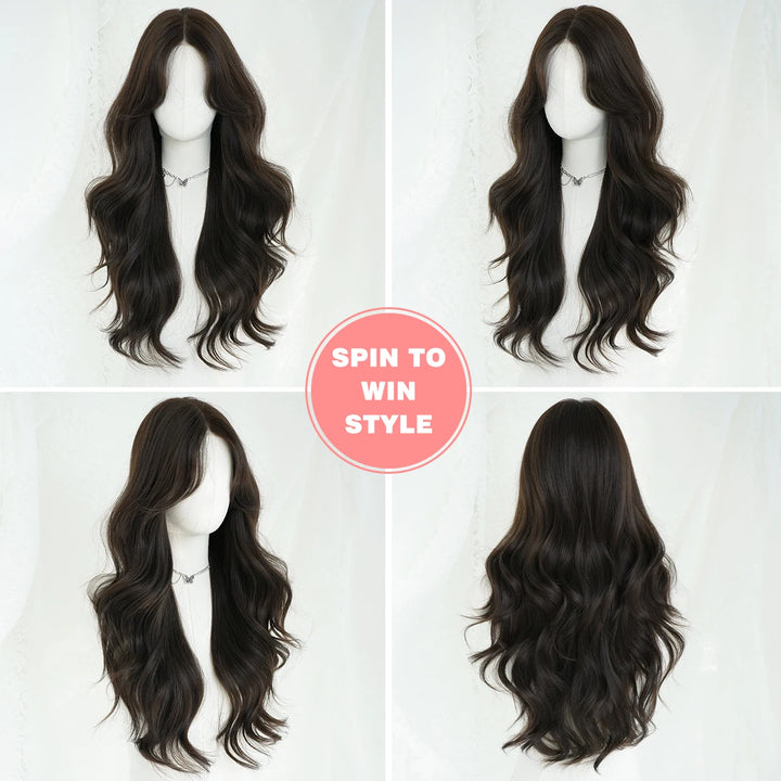 26" Burgundy U-Part Lace Front Curly Wig for Women - Heat Resistant Synthetic Hair - Natural Hairline - Monotop - Red Wine Color