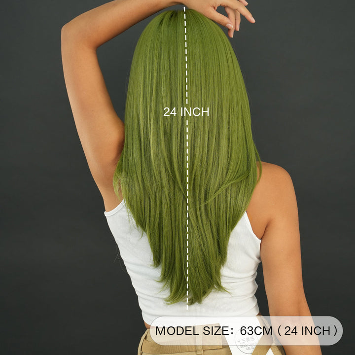 26" Long Wavy Red Layered Wig with Bangs, Synthetic Heat Resistant Hair for Daily Use.