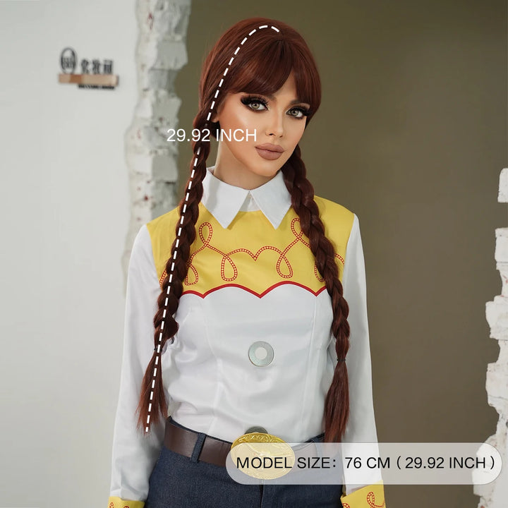 Red and black costume wig with pigtail braids, perfect for cosplay, Halloween, or drag queen looks inspired by the Crazy Bride character from Suicide Squad. Made with synthetic hair.