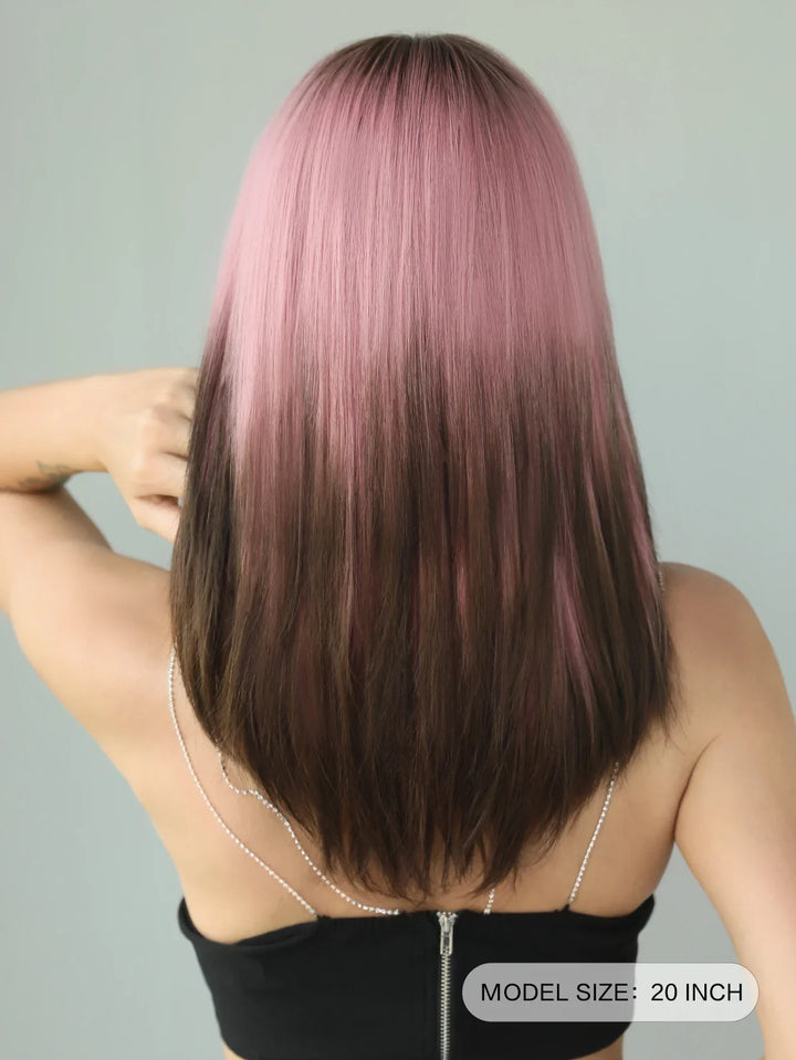Ombre Blonde Wigs for Women Medium Length Straight Layered Synthetic Wigs With Bangs