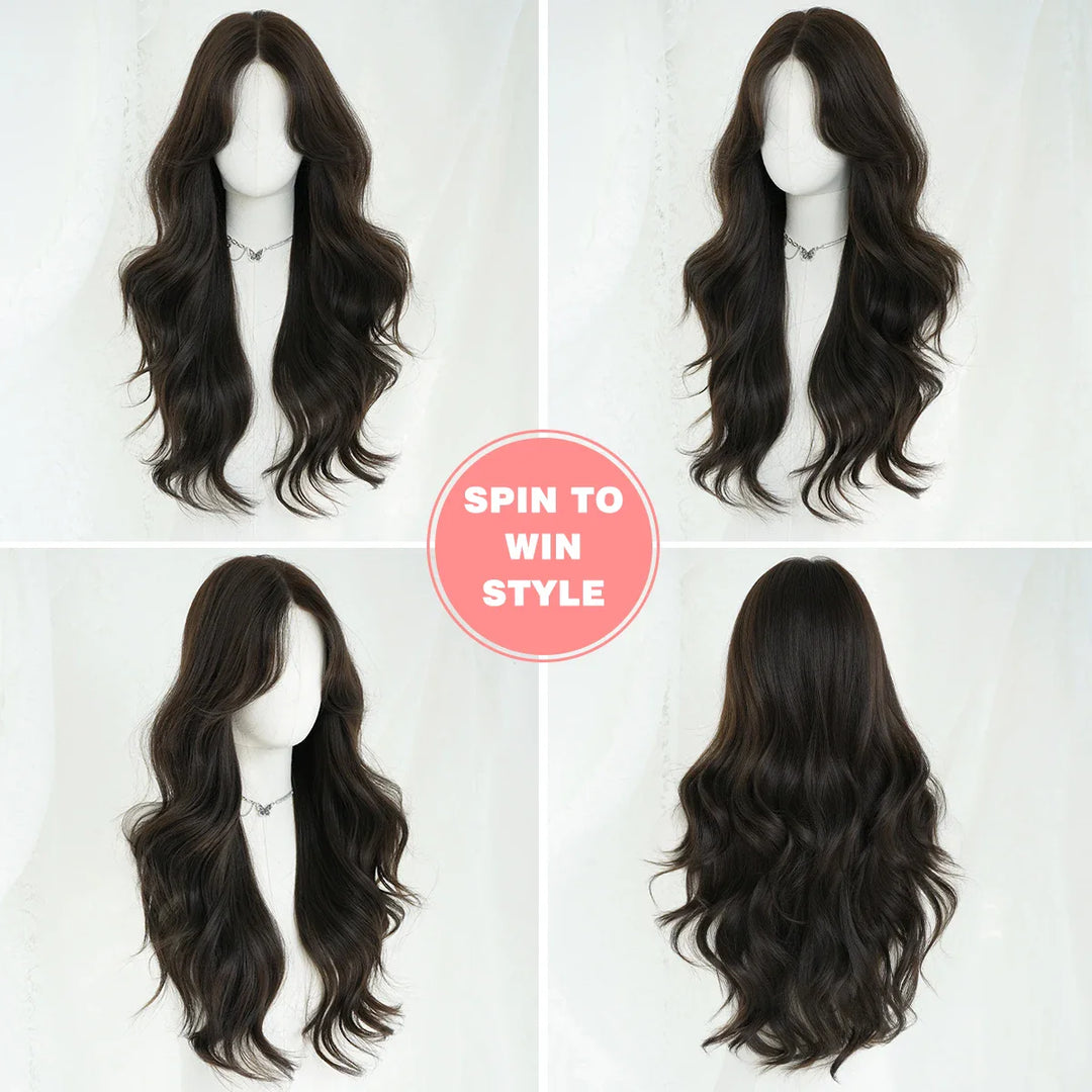 26" Burgundy U-Part Lace Front Curly Wig for Women - Heat Resistant Synthetic Hair - Natural Hairline - Monotop - Red Wine Color