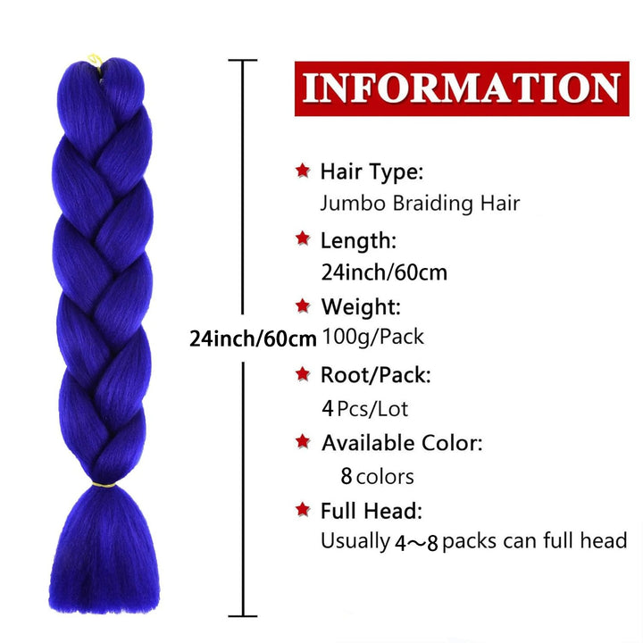 4PCS Jumbo Braiding Hair Extensions – 24 Inch High-Temperature Synthetic Fiber for Crochet & Twist Braids