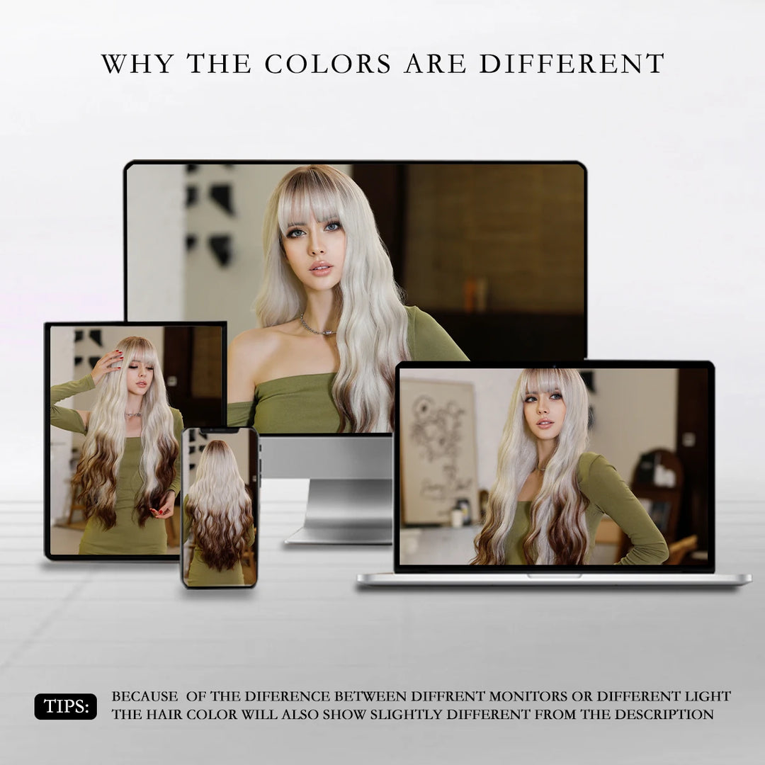 Ombre White Wig Long Wavy Wigs with Bangs for Women Long Platinum Blonde Wig Natural Looking Synthetic Heat Resistant Hair