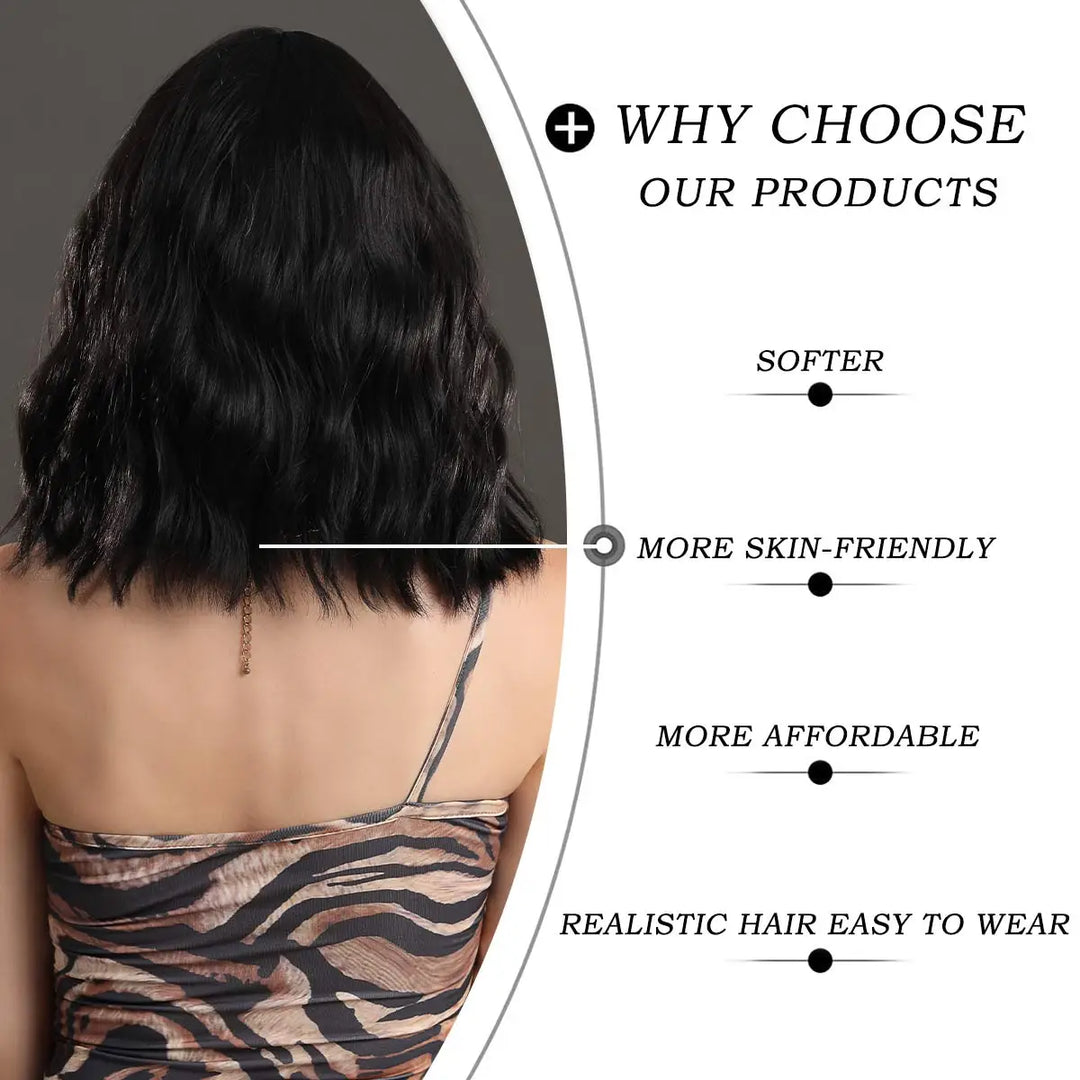 Black and white Cruella Deville wig for women's costume. Short curly wavy synthetic wig for parties and cosplay.